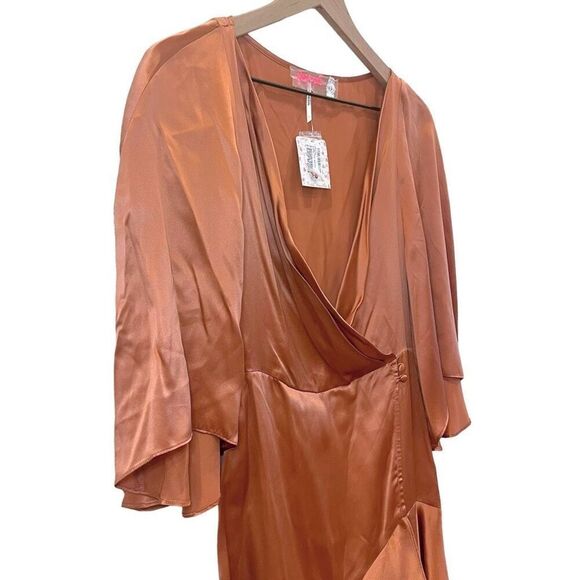 NWT Free People Strike a Pose Feminine Romantic Silk Dress Perpetual Sunset 0 - Picture 3 of 13